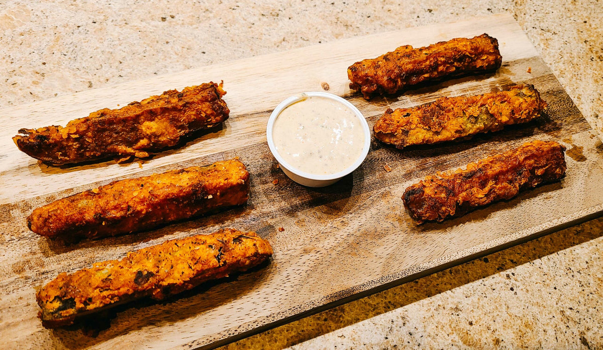 Spicy Fried Pickle Spears with Creole Ranch