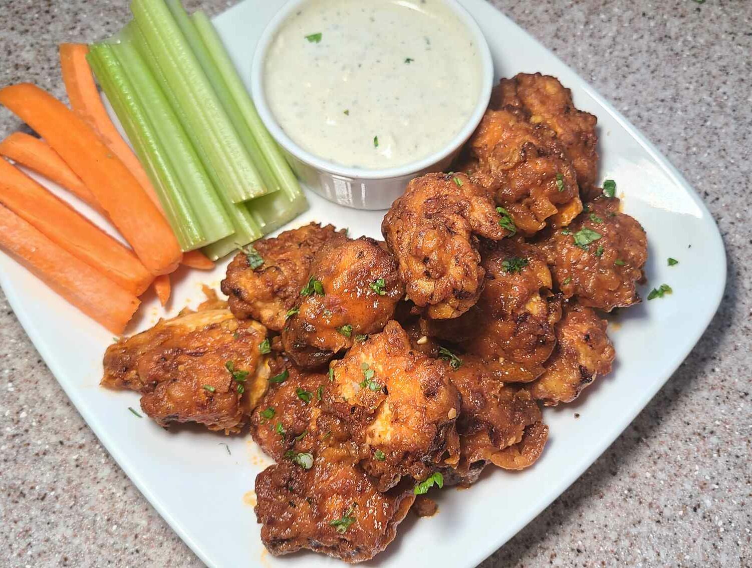 Boneless Buffalo Wings with Homemade Bleu Cheese