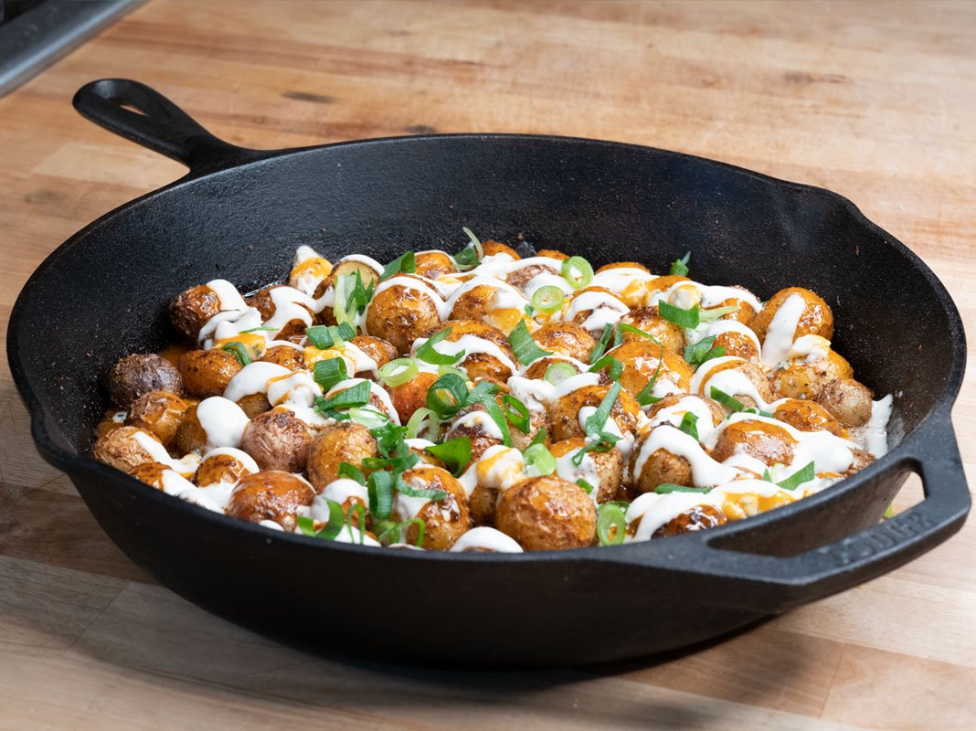 Crispy Buffalo Blue Cheese Roasted Potatoes