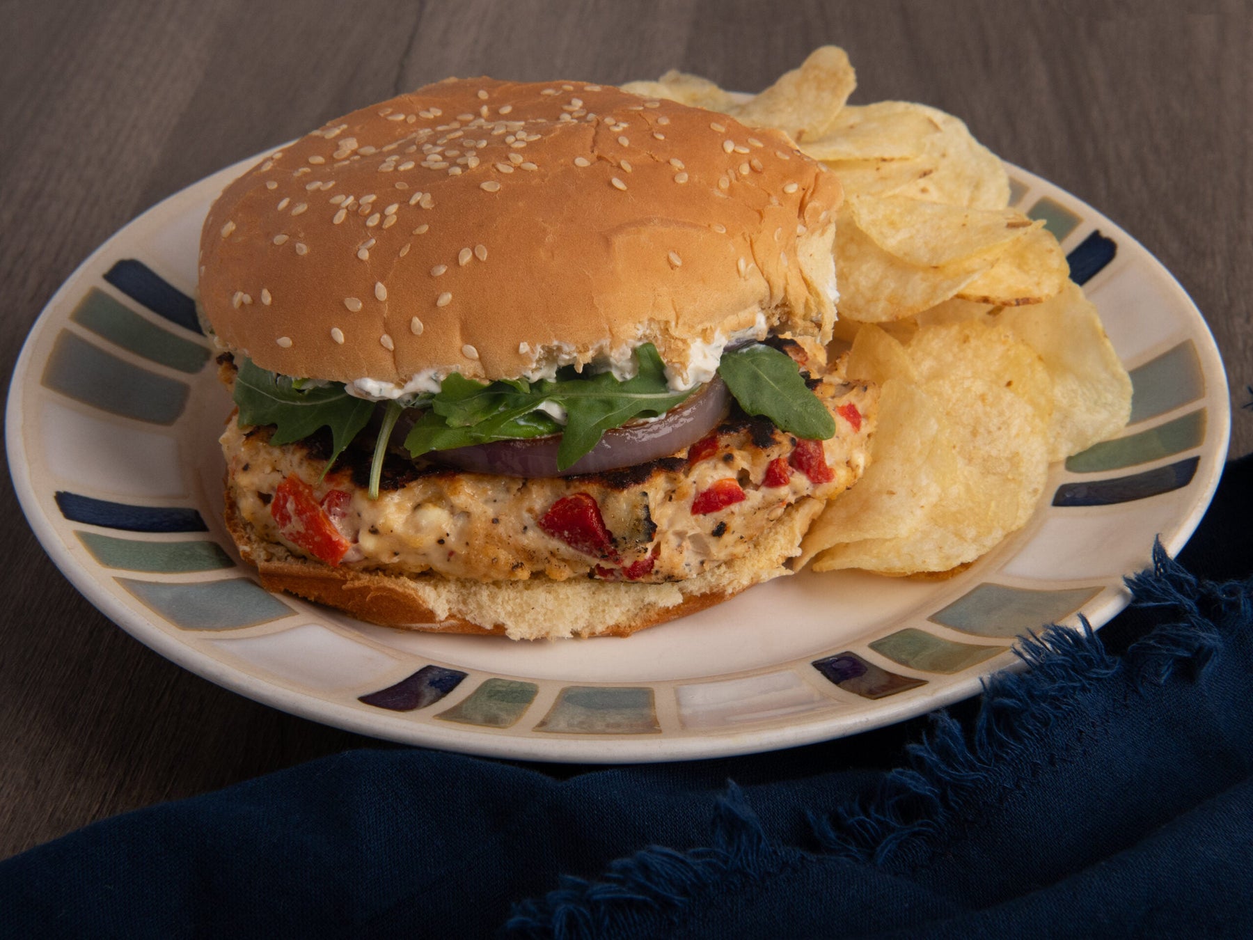 Chicken Feta Burger with Dill sauce