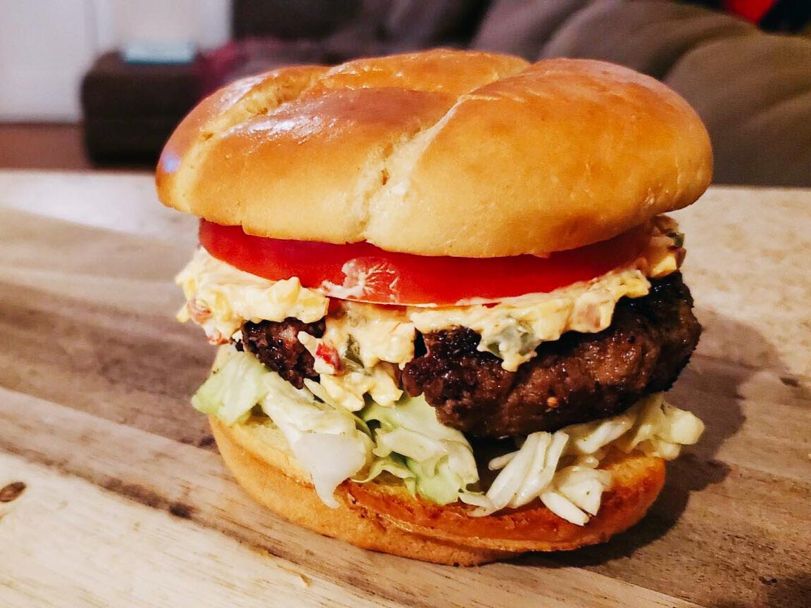 Pimento Cheeseburgers With Vinegar Slaw