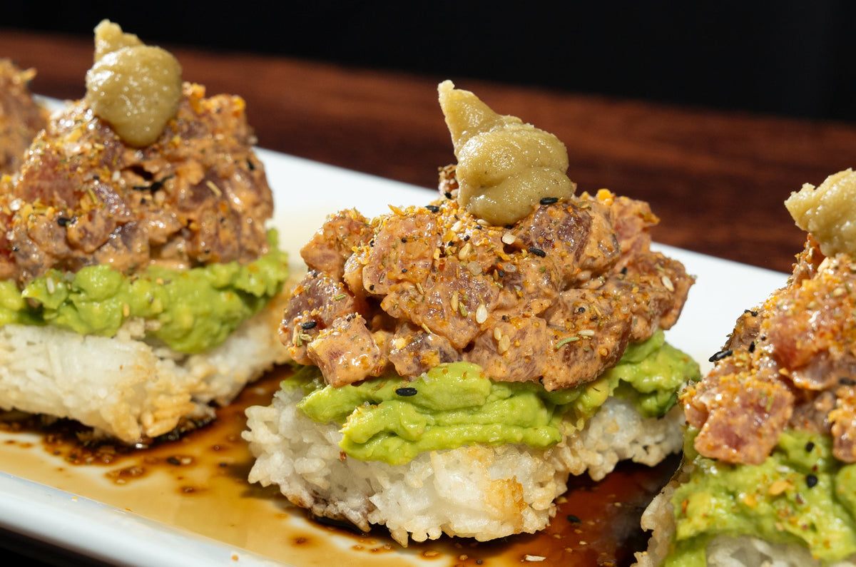 Air Fried Crunchy Tuna Avocado Rice Cake
