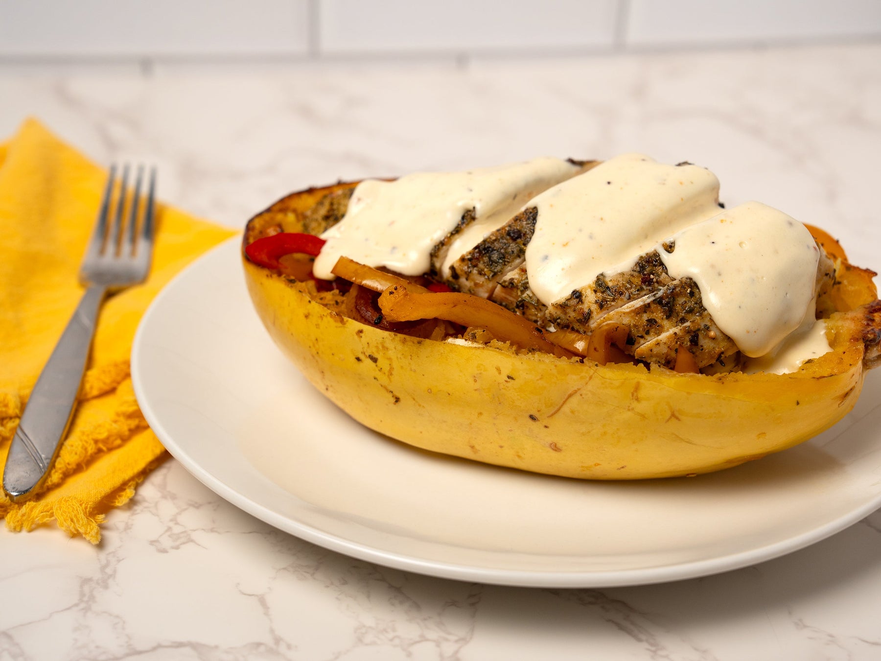 Spaghetti Squash Chicken Alfredo
