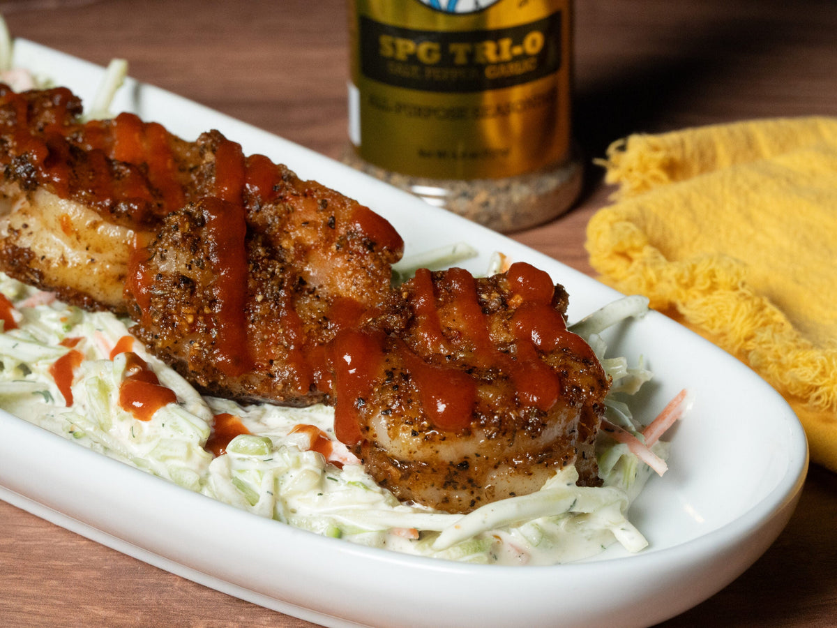 Spicy Cajun Shrimp on Broccoli Slaw Appetizer