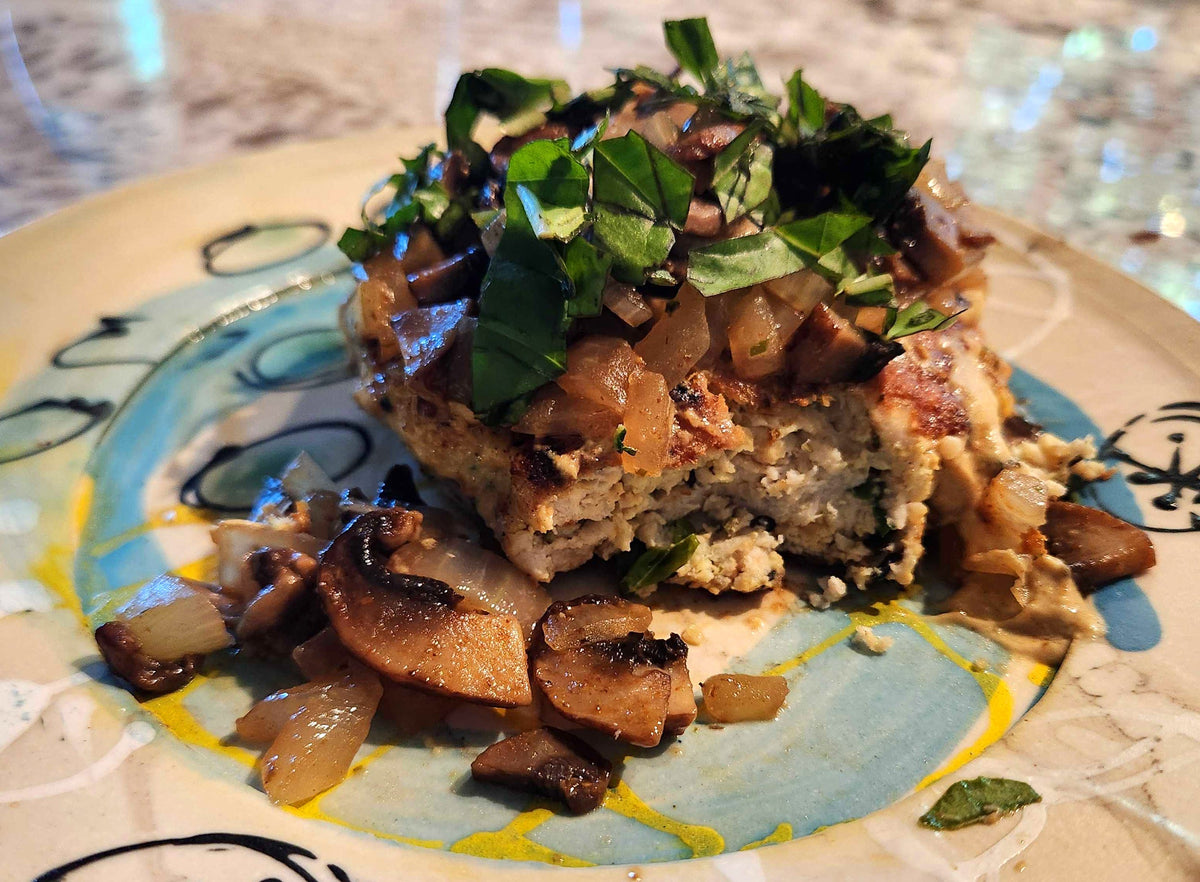 Turkey Patties with Mushroom and Basil Topping
