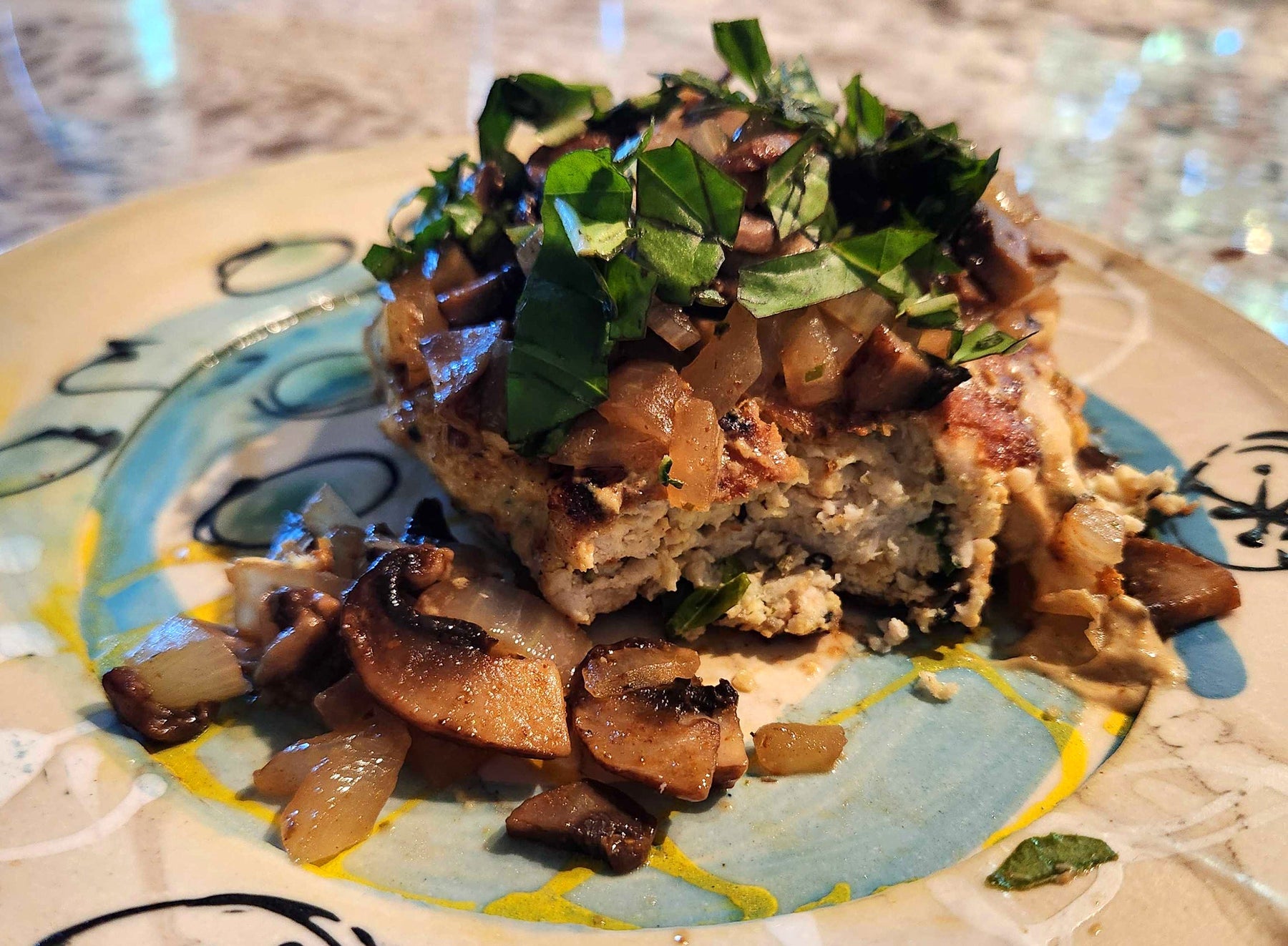 Turkey Patties with Mushroom and Basil Topping