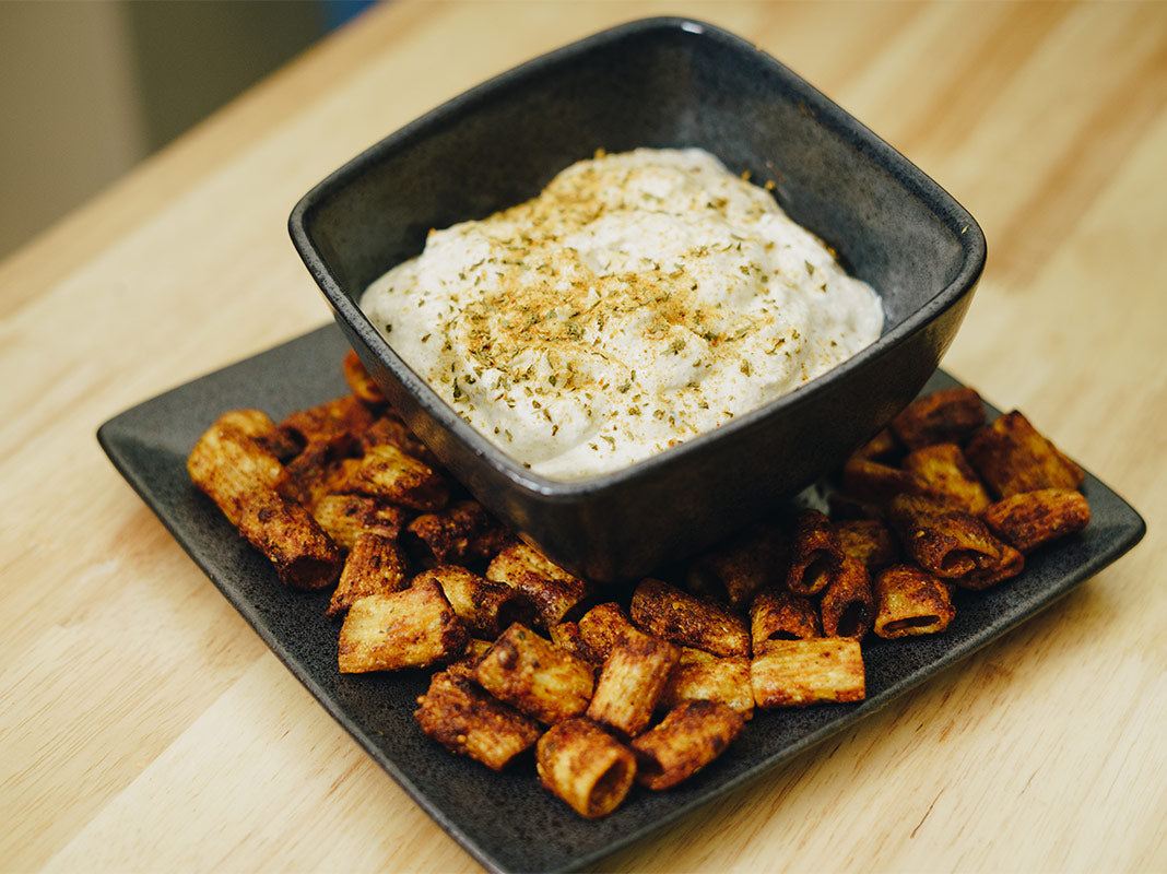 Pasta Chips with Feta Cheese Dip