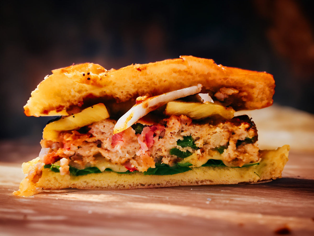 Teriyaki Grilled Bacon Chicken Burgers With Pineapple