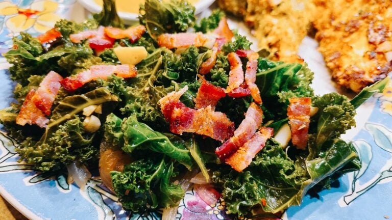 Bacon Garlic Sauteed Kale on a plate
