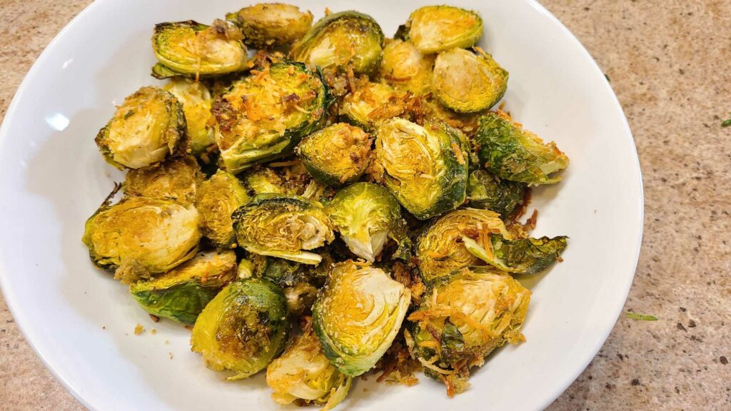 Garlic Parmesan Brussels Sprouts in a bowl