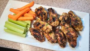 Grilled Honey Mustard Wings and celery