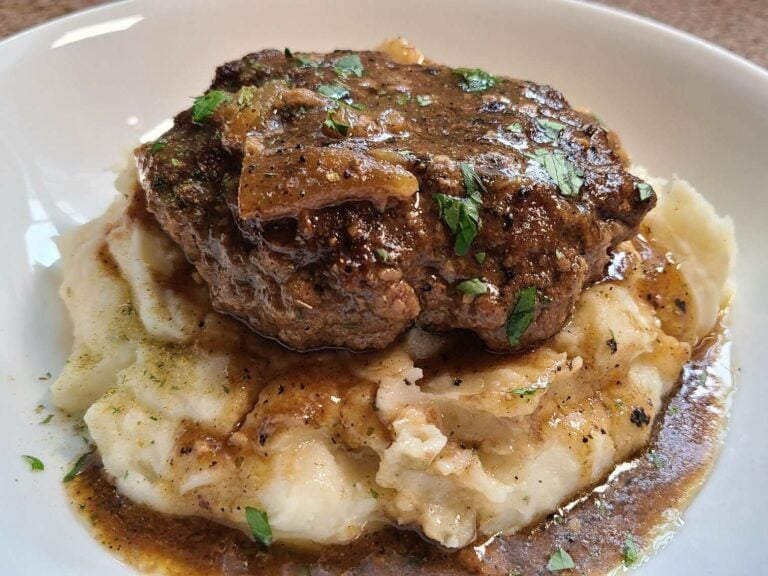 Salisbury Steak on mashed potatoes