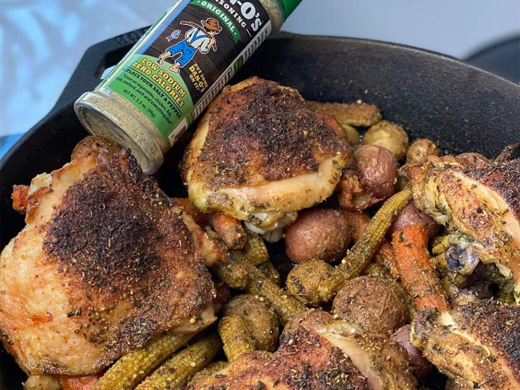 Single Skillet Chicken Thighs and Veggies With Dan-O's Chicken Seasoning