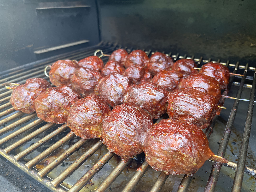 Homemade Smoked Spicy Tomahawk Meatball Skewers