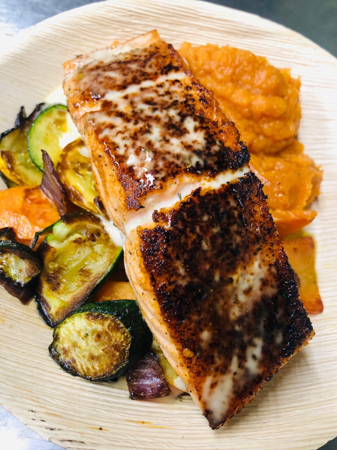 Seared Chilean Salmon with Chipotle Honey Whipped Sweet Potatoes