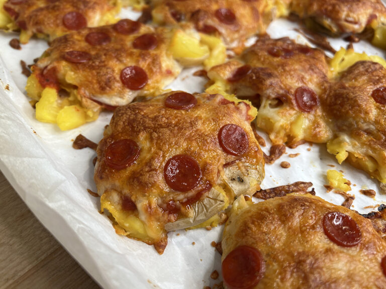 Crispy pizza smashed potatoes
