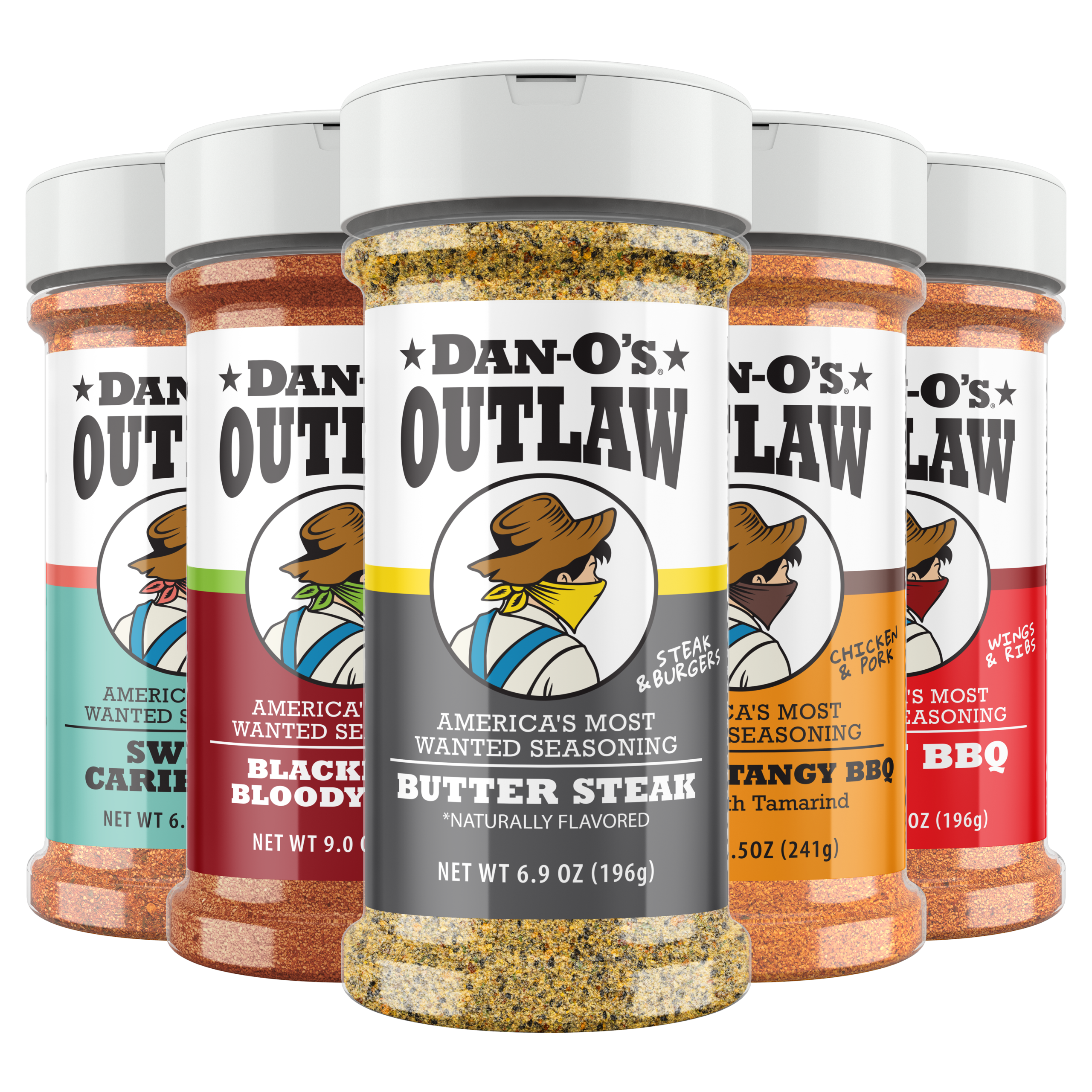 Flavor Gang Outlaw Combo - Butter Steak, Blackened Bloody Mary, Sweet & Tangy BBQ Made With Tamarind, Sweet Caribbean, & Spicy BBQ