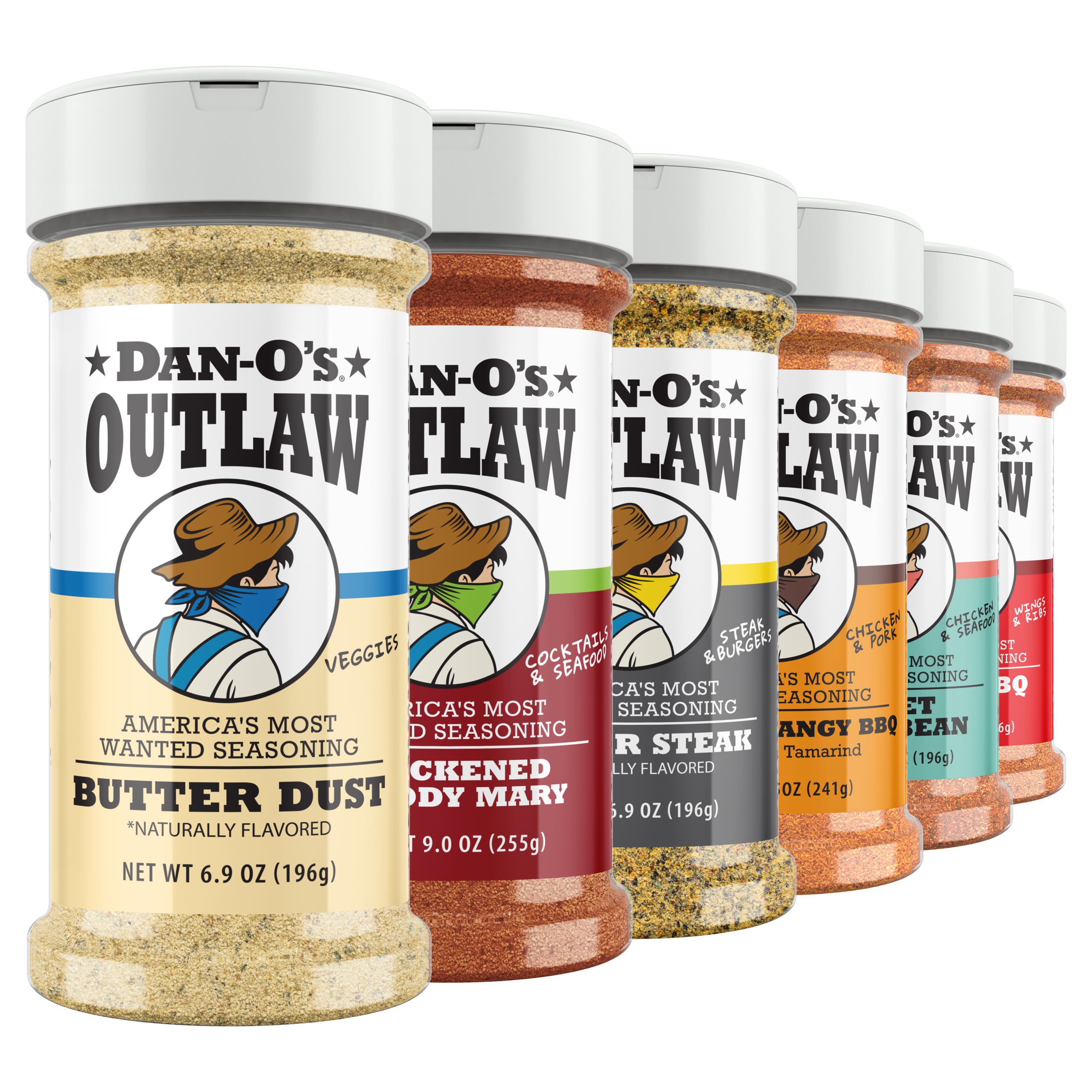Flavor Roundup Outlaw Combo - Butter Dust, Blackened Bloody Mary, Butter Steak, Sweet & Tangy BBQ Made With Tamarind, Sweet Caribbean, & Spicy BBQ
