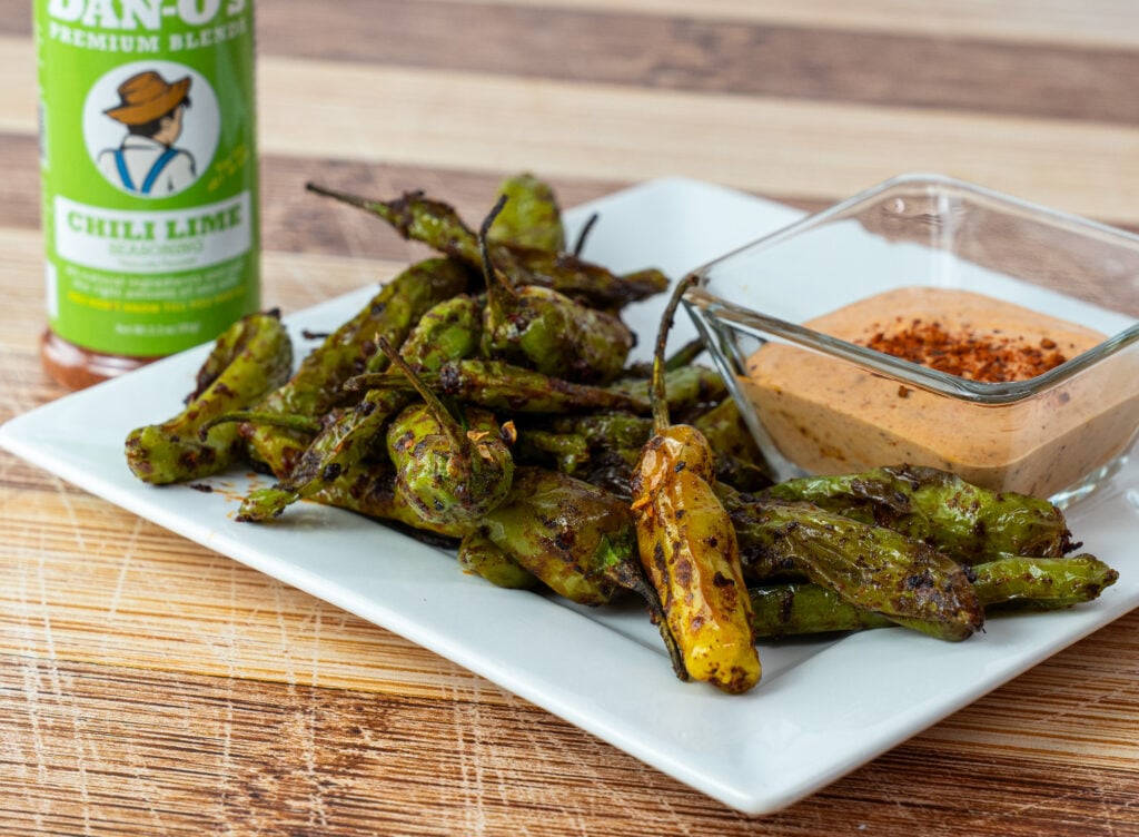 Chili Lime Shishito Peppers with Spicy Dipping Sauce