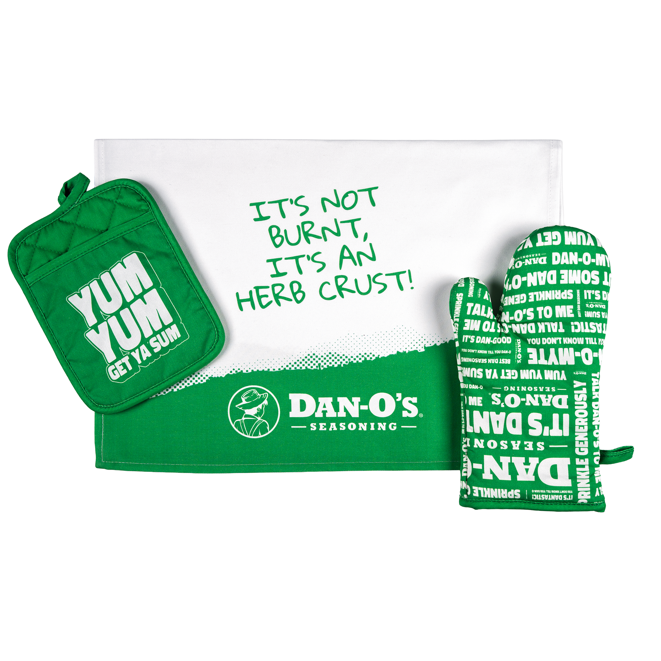 Dantastic kitchen trio set - oven glove, pot holder and towel