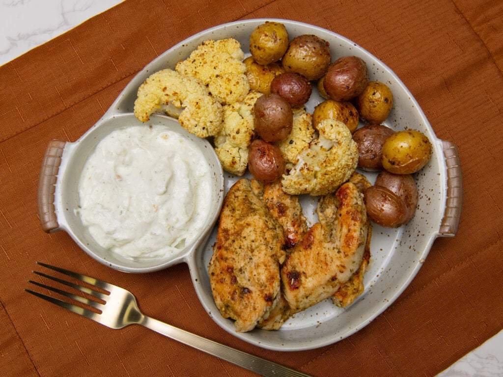 Chicken and Roasted Veggies with French Onion Dip
