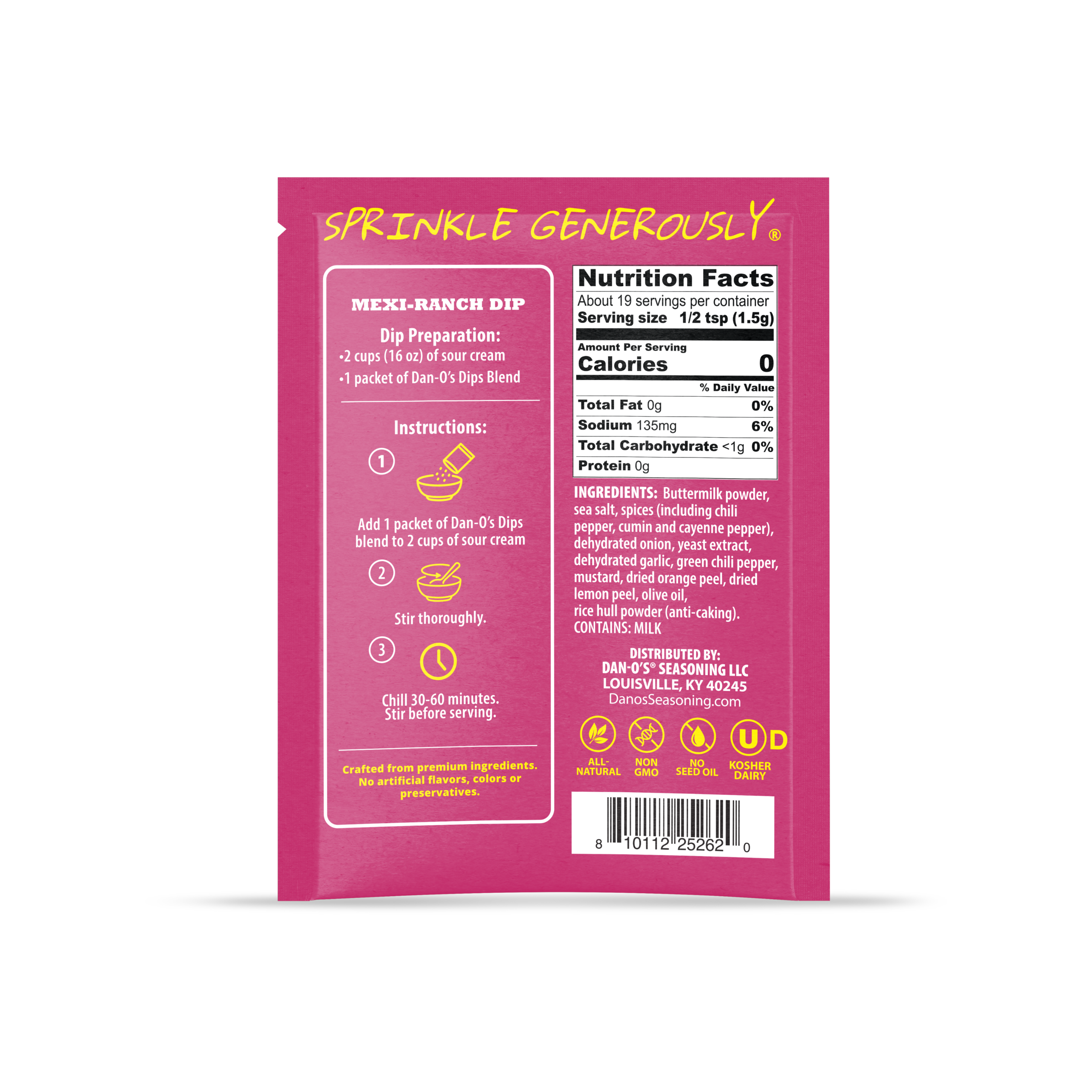Mexi-Ranch Dip Mix Packet (Back)