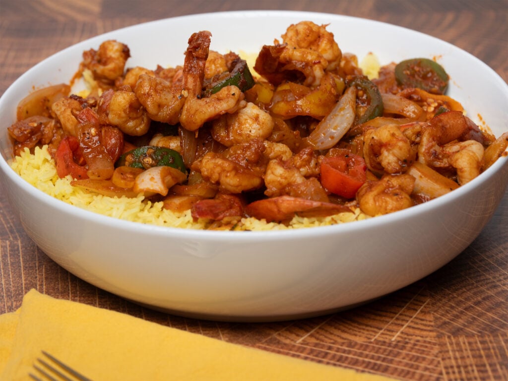 Bloody Mary Shrimp with Rice