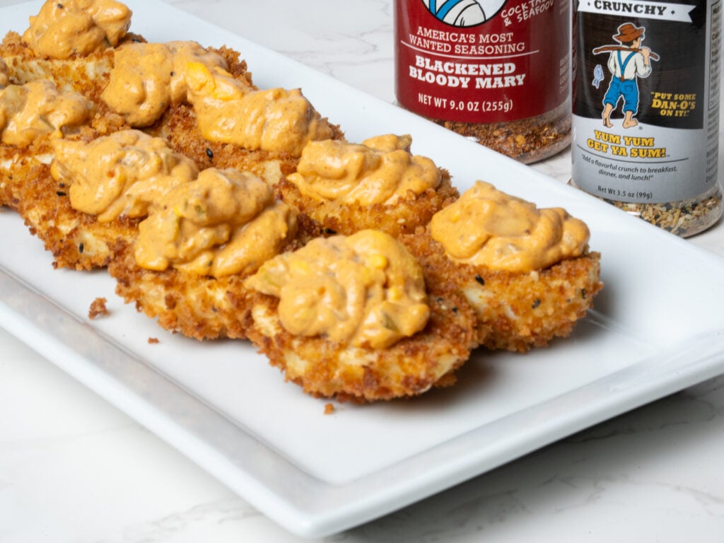 Bloody Mary Deep Fried Deviled Eggs